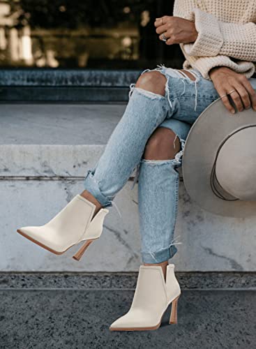 Womens High Heel Booties Pointed Toe V Cut Back Zipper Short Dress Ankle Boots