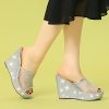 Women's Glitter Platform Heels Slide Wedge Sandals