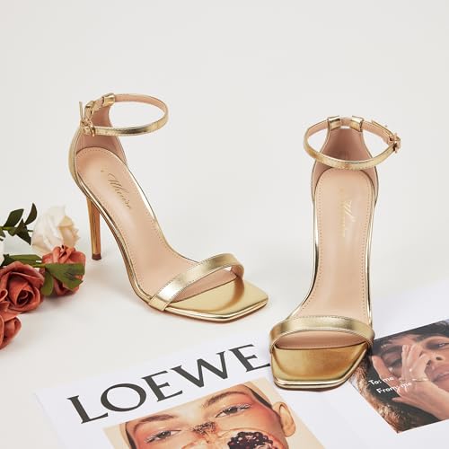 Stylish 4 IN Square Open Toe Ankle Strap Stiletto Heels for Women Plain Trendy Strappy Heeled Sandals