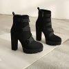 Women's Fashion Platform Block High Heel Booties Buckle Strap Zipper Ankle Boots