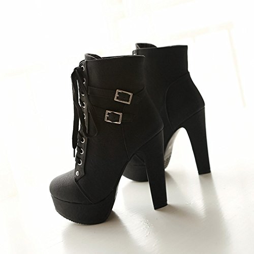 Women's Goth Leather Block Heel Ankle Boots Fashion Studded Ankle Strap Trim Punk Boots