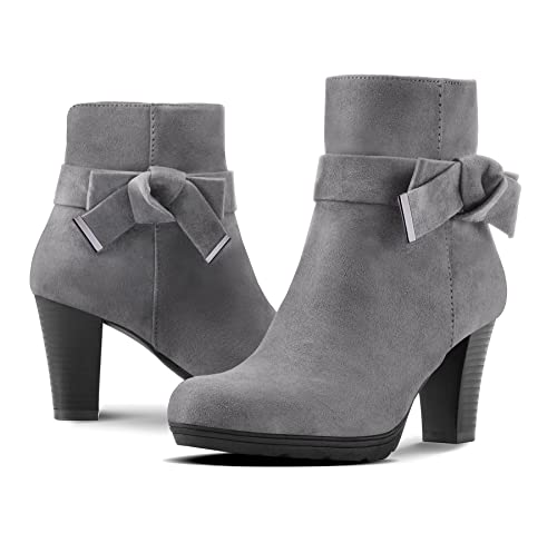 Women's Booties with Heel, Chunky Stacked Heel Zipper Ankle Boots for Ladies