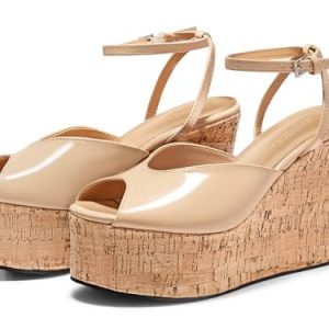 Womens Platform Wedge Sandals Cork Dressy Peep Toe Ankle Buckle Strap High Heels Summer Shoes