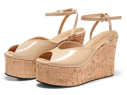 Womens Platform Wedge Sandals Cork Dressy Peep Toe Ankle Buckle Strap High Heels Summer Shoes