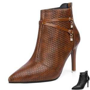 Women's Leather Fall Winter Fashion Stiletto High Heel Ankle Boots Sexy Pointed Toe Comfortable Back Zipper High Heel Dress