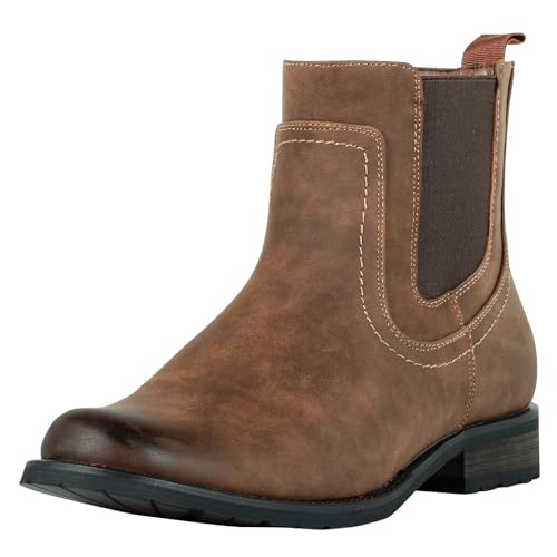 Ankle Cowboy Boots for Men Chelsea Boots Mens Slip On Casual Work Dress Western Boots Brown