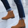 Mens Chelsea Boot Slip On Pointed Toe Stacked Low Heel Faux Suede Casual Dress Boot