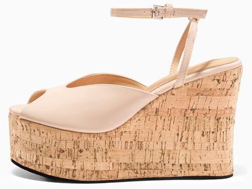 Womens Platform Wedge Sandals Cork Dressy Peep Toe Ankle Buckle Strap High Heels Summer Shoes
