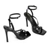 Women’s Crystal Stilettos Heeled Sandals, 4 Inch Square Open Toe Strappy Sexy High Heels Ankle Strap Buckle Heels for Party