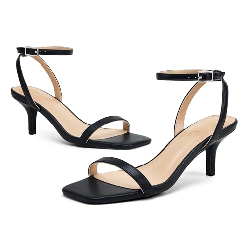 Women's Kitten Low Heels Square Open Toe Ankle Strap Sandals Sexy Strappy 2 Inch High Heels for Women Comfort Dress Party