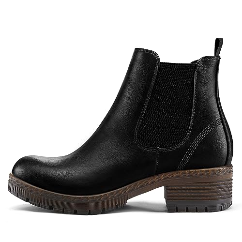 Women's Chelsea Ankle Boots Side Zipper Chunky Block Low Heel Booties Lug Sole Short Boots