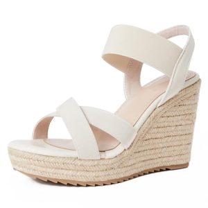 Women's Open Toe Espadrilles Wedge Sandal Slip On Elastic Ankle Strap Platform Sandals Dressy Comfortable Wedges Shoe