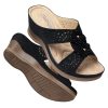 Womens Wedge Sandals Leather: Dressy Sandal, Rubber Sole, Comfortable Walking, Casual Slip on Summer Shoes, Size 5-11