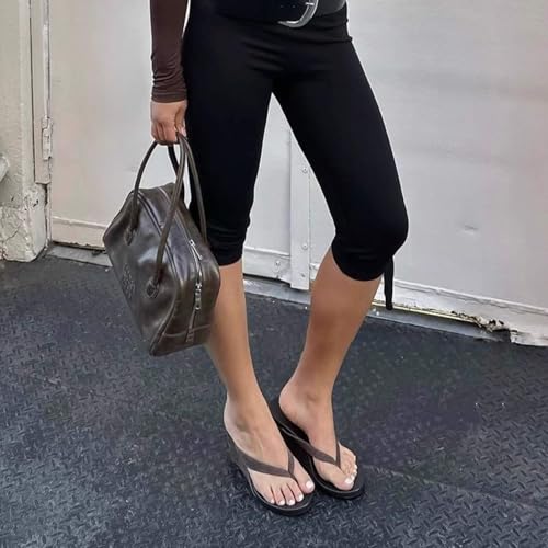 Suede Wedge Flip Flops for Women Open Round Toe Comfort Arch Support Slip On High Heel Thong Sandals for Summer Fashion Travel