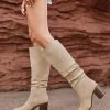 Womens Pointed Toe Mid Chunky Heel Side Zipper Knee High Boots Tall Booties