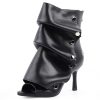 Open Toe Ankle Boots, Black Stiletto High Heels Slouchy Summer Boots Fold Over Slouch Shark Peep Toe Booties for Office Party,