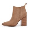 Womens Pointed Toe Slip on Ankle Booties Stacked Mid Block Heel Shoes Faux Leather Boots