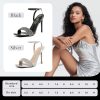 Women's Stiletto Heels, Crystal High Heels Rhinestone Silver Sandals Open Square Toe Ankle Strap Heels Strappy Dress Shoes for