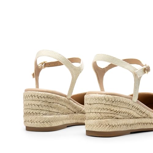 Women's Wedge Sandals, Closed Toe Espadrilles Platform Wedge Heels with Adjustable Ankle Straps and Comfortable Cushion Insoles