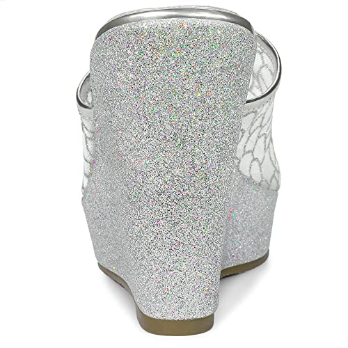 Women's Glitter Platform Heels Slide Wedge Sandals