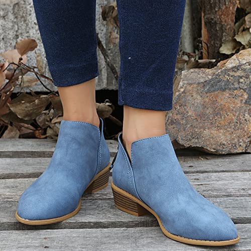 Ankle Booties for Women,Women's Casual Dress Low Heeled Booties. V Cut Fashion Thick Heel Design Shoes
