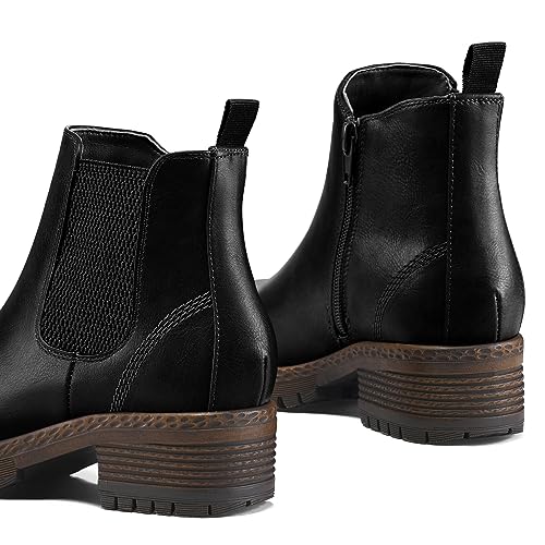 Women's Chelsea Ankle Boots Side Zipper Chunky Block Low Heel Booties Lug Sole Short Boots