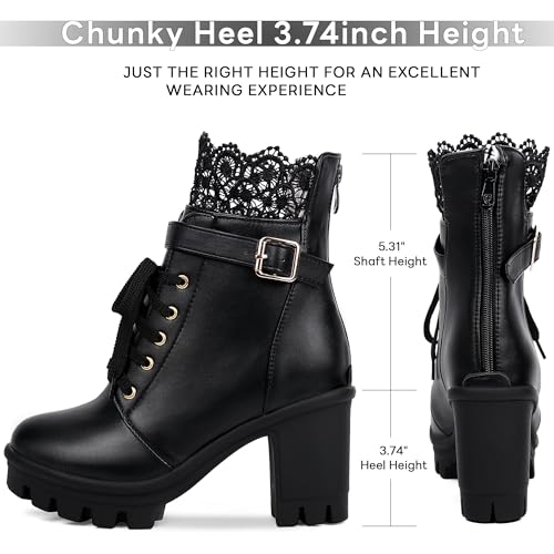 Women's Chunky Platform High Heel Boots Lace Up Gothic Ankle Booties Block Heel Buckle Punk Shoes