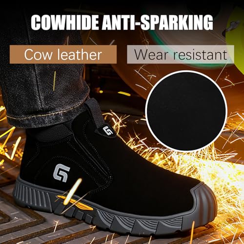 Welding Work Boots for Men Slip on Steel Toe Shoes for Men Indestructible Steel Toe Boots Welder Men's Working Shoes Fireproof