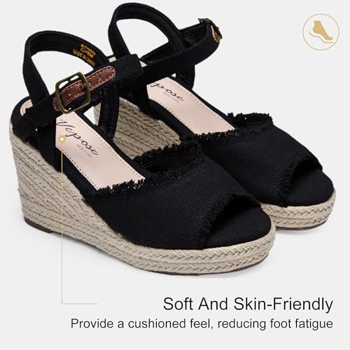 Women's 880 Wedge Sandals Peep Toe, 3.3" Inch High Heel Platform Espadrilles Sandals with Ankle Buckle