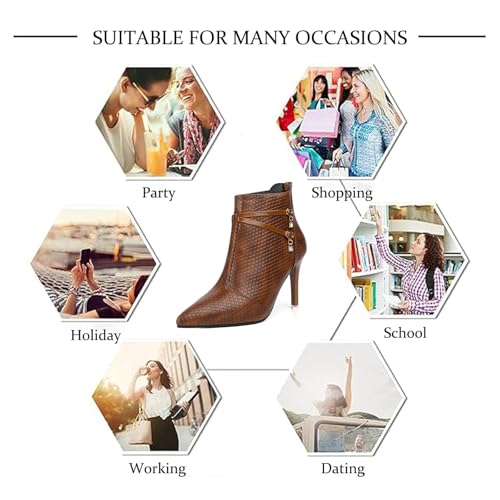 Women's Leather Fall Winter Fashion Stiletto High Heel Ankle Boots Sexy Pointed Toe Comfortable Back Zipper High Heel Dress