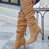 Womens Knee High Boots Faux Suede Almond Toe Stiletto High Heel Slouchy Side Zipper Booties