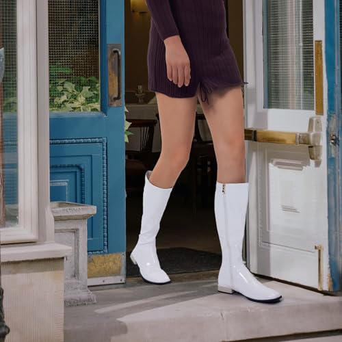 Knee High Boots for Women Comfy Flat Heel Vintage Square Toe Fall Winter Solid Side Zipper Costume Knight Booties