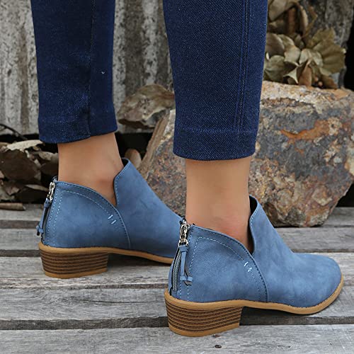Ankle Booties for Women,Women's Casual Dress Low Heeled Booties. V Cut Fashion Thick Heel Design Shoes