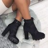 Women's Fashion Platform Block High Heel Booties Buckle Strap Zipper Ankle Boots