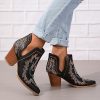 Cowboy Boots for Women Cowgirl Ankle Western Embroidered Stitched Pointed Toe Cutout Chunky Heels Short Booties Red Brown Black