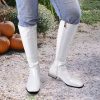 Knee High Boots for Women Comfy Flat Heel Vintage Square Toe Fall Winter Solid Side Zipper Costume Knight Booties