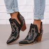 Cowboy Boots for Women Cowgirl Ankle Western Embroidered Stitched Pointed Toe Cutout Chunky Heels Short Booties Red Brown Black