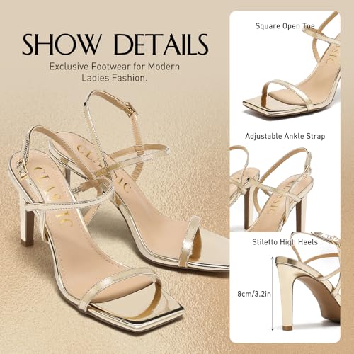 Stilettos High Heel Sandals For Women, Square Open Toe Slingback Pumps, Adjustable Strappy Wedding Dressy Heeled, Ankle Strap