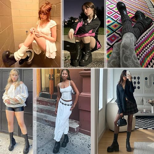 Womens Wedge Heel Ankle Boots Platform Zipper Punk Motorcycle Booties Chunky Block High Heel Round Toe Fashion Work Combat Boots