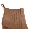 Womens Pointed Toe Slip on Ankle Booties Stacked Mid Block Heel Shoes Faux Leather Boots