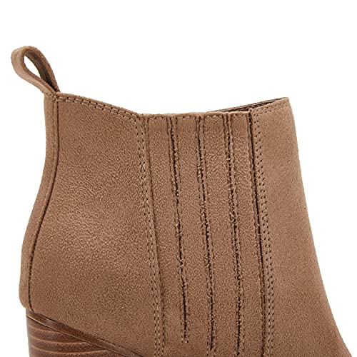 Womens Pointed Toe Slip on Ankle Booties Stacked Mid Block Heel Shoes Faux Leather Boots