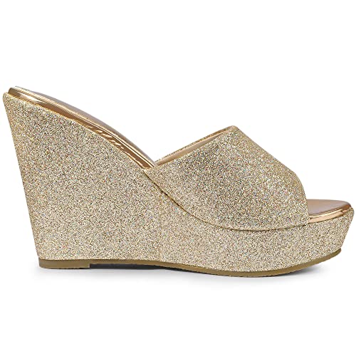 Women's Glitter Platform Slip on Wedge Heels Sandals