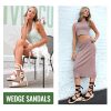 Women's Platform Wedge Sandals Rome Espadrilles Open Toe High Heel Sandals for Women with Lace-Up