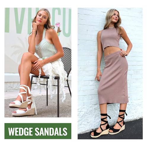 Women's Platform Wedge Sandals Rome Espadrilles Open Toe High Heel Sandals for Women with Lace-Up