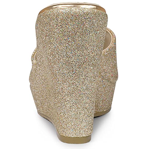 Women's Glitter Platform Slip on Wedge Heels Sandals