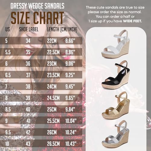 Women's Espadrille Wedge Sandals: Ankle Strap Platform Open Toe Wedges - Stylish High Heel Dressy Summer Wedges for Women,