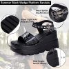 women black platform sandals goth chunky wedge heel summer sandals girls gothic punk platform sandals for women metallic spider