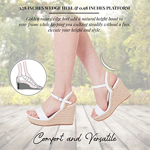 Women's Espadrille Wedge Sandals: Ankle Strap Platform Open Toe Wedges - Stylish High Heel Dressy Summer Wedges for Women,