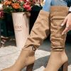 Womens Faux Suede Knee High Boots Pointed Toe High Chunky Heel Side Zipper Party Dress Booties