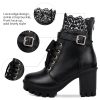 Women's Chunky Platform High Heel Boots Lace Up Gothic Ankle Booties Block Heel Buckle Punk Shoes